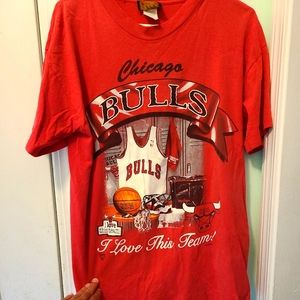 Vtg Single Stitch T-Shirt M Chicago Bulls I Love This Team! Michael Jordon Red